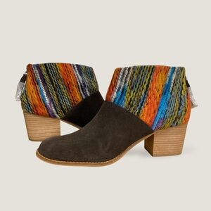 TOMS Blanket Aztec Stripe Leila Brown Suede Western Boho Bootie Women's 12 NEW